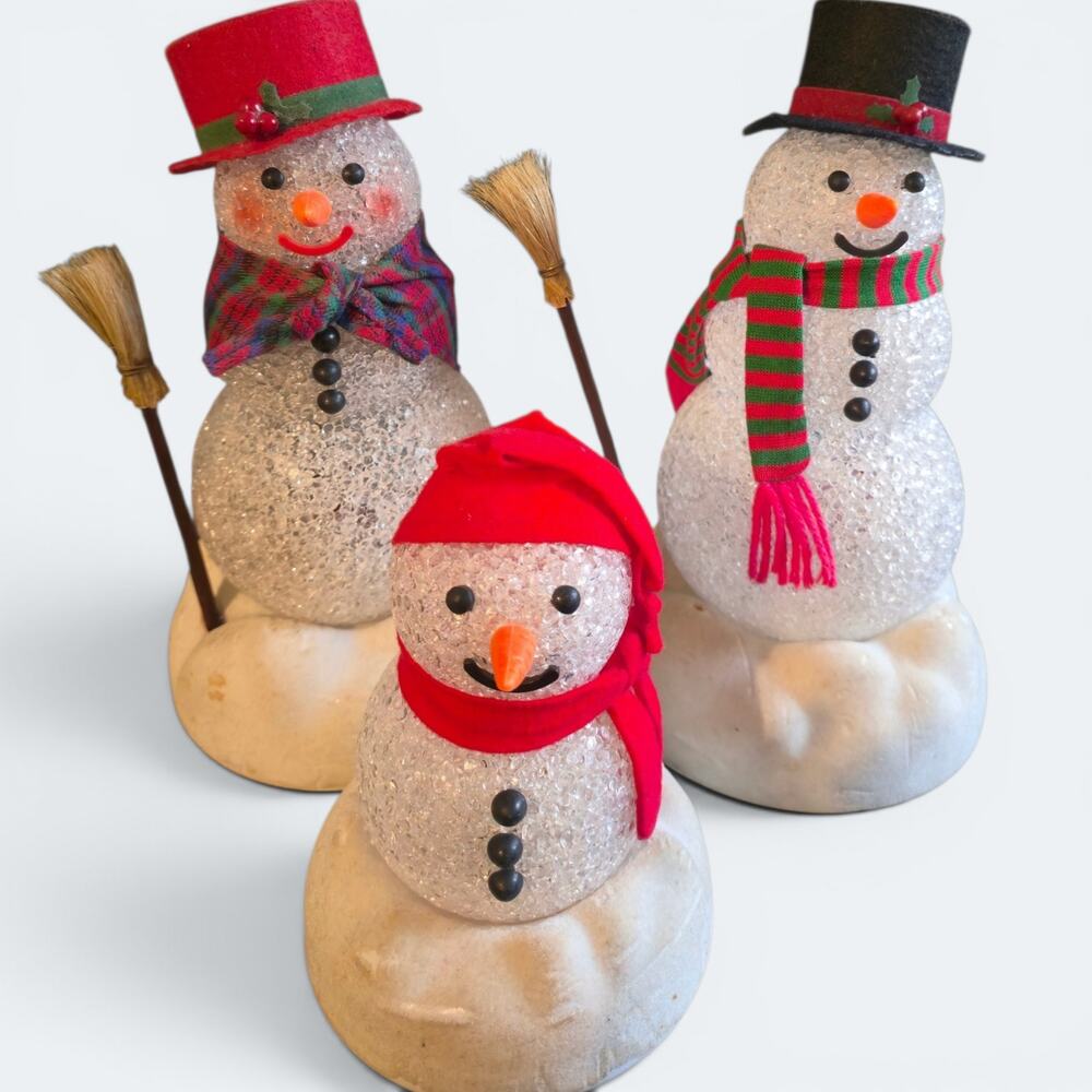 Vintage Avon Light-Up Snowman Family Chilly Sam Chilly Samantha Chilly Kid